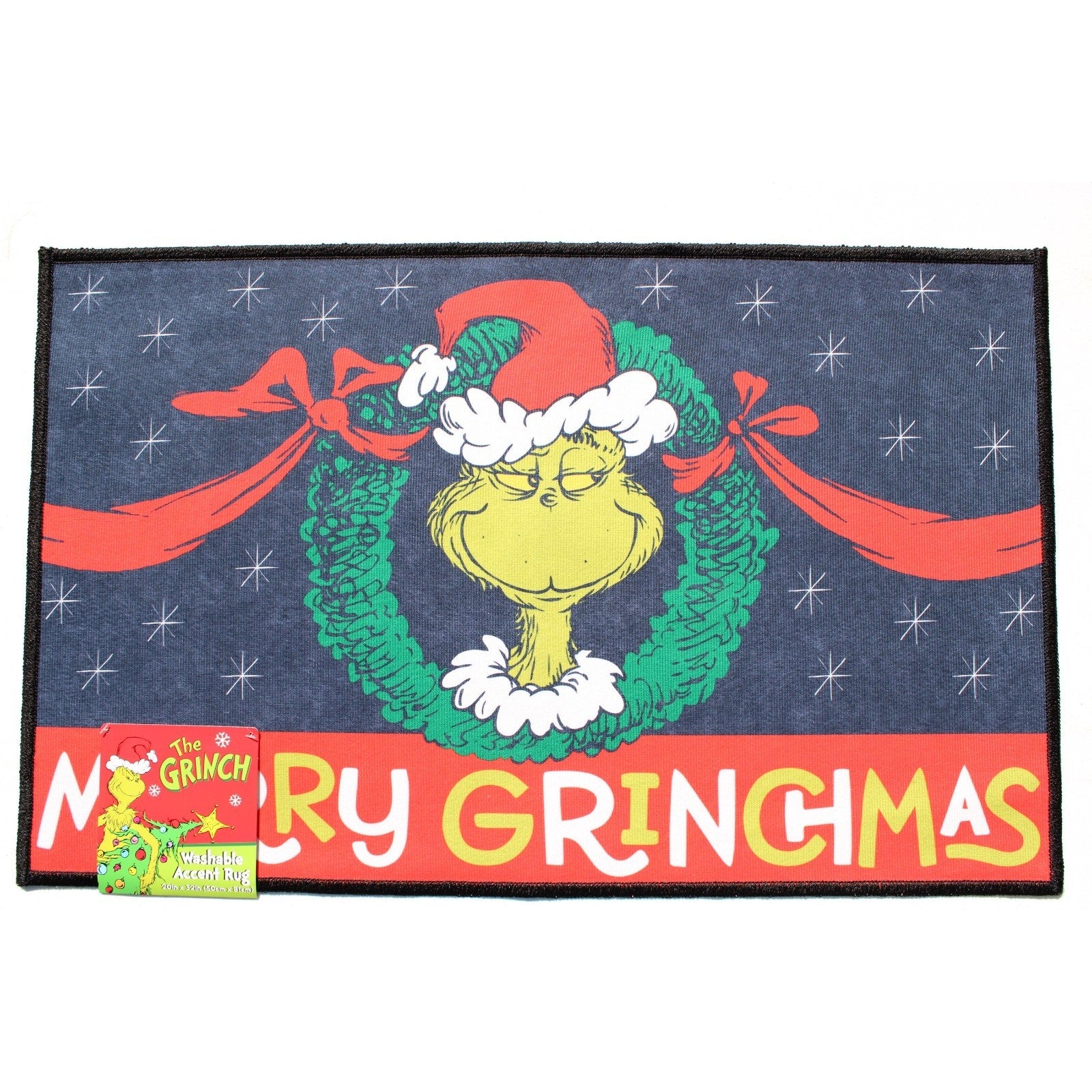Dr. Seuss The Grinch Accent Rug Mat 20”x32” Merry Grinchmas Christmas Wreath NEW