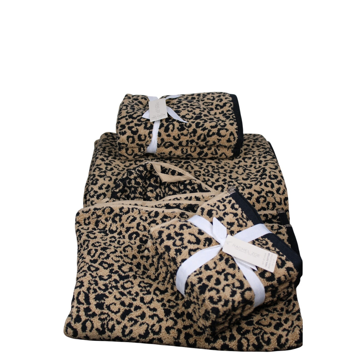 Rachel Zoe Leopard Cheetah Animal Print Bath Hand Washcloth Towel Set 8 Pc - NEW
