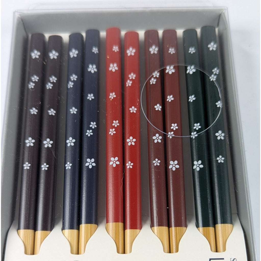 SOHO LOFT Set of 5 Durable Bamboo ChopSticks. White flower design. 5 colors