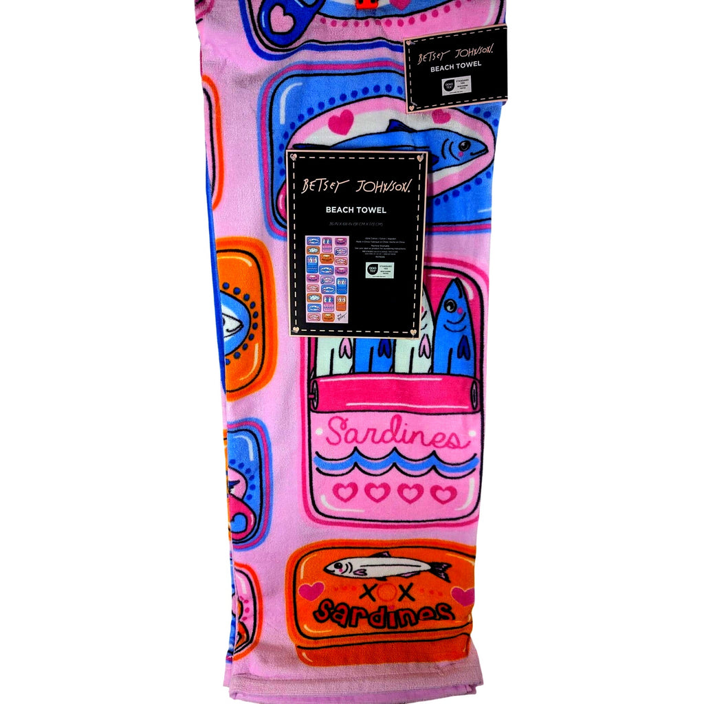 Betsey Johnson Beach Towel 36"x68" Sardines, 100% Cotton