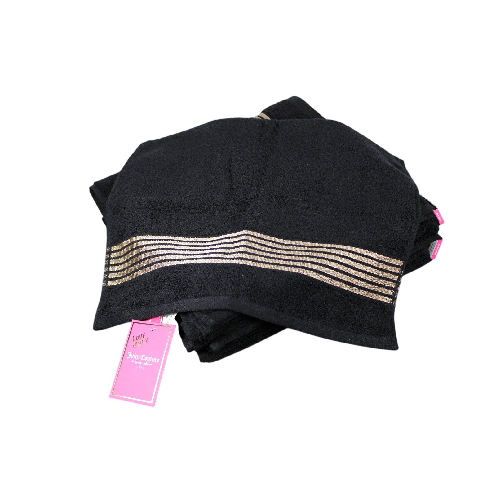 JUICY COUTURE 4psc Cotton BLACK, Gold Stripes, 2 Bath Towels, 2 Hand Towels
