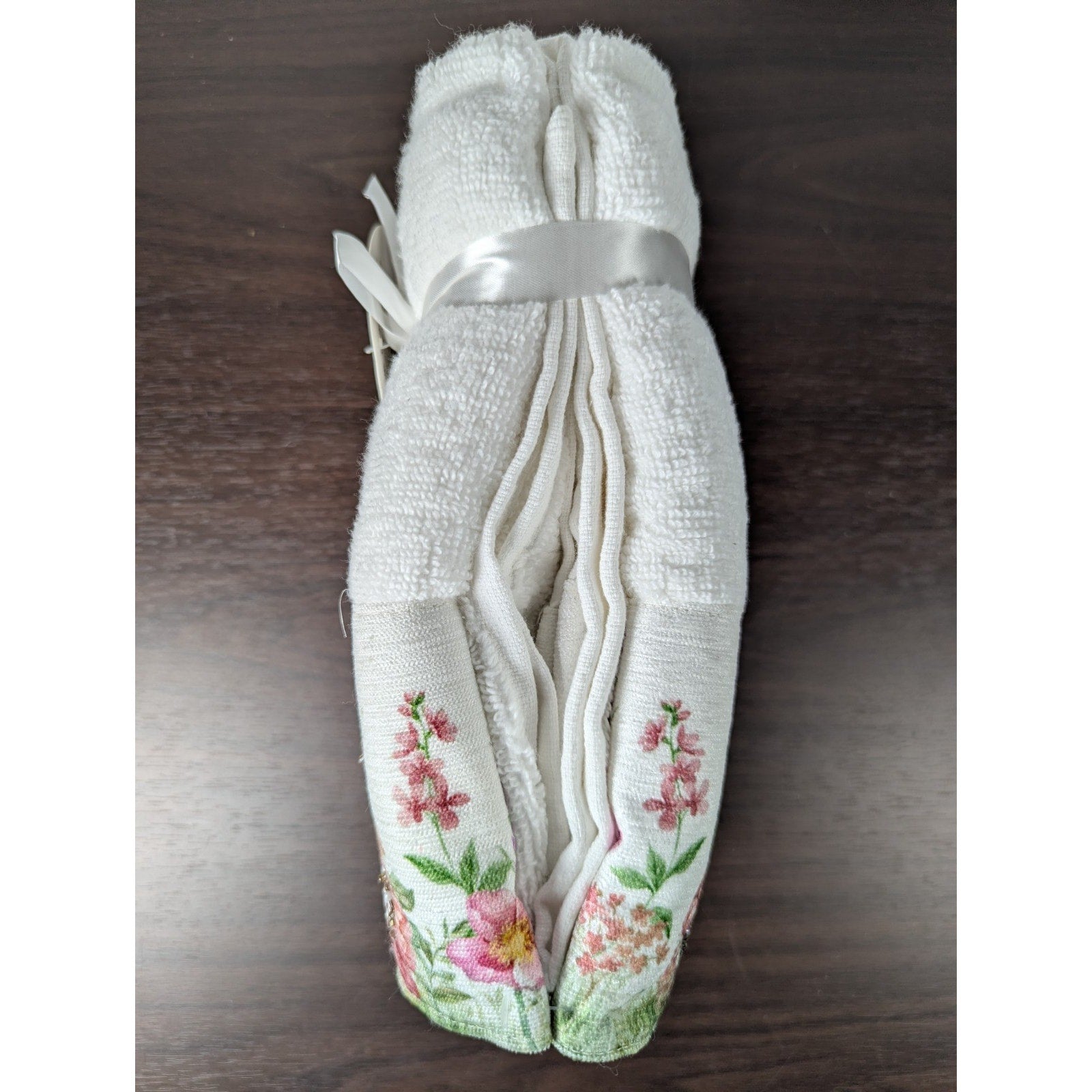 Easter Blessing Beaded Bunny Floral Hand Towels Set of 2, 16x28" 100% Cotton