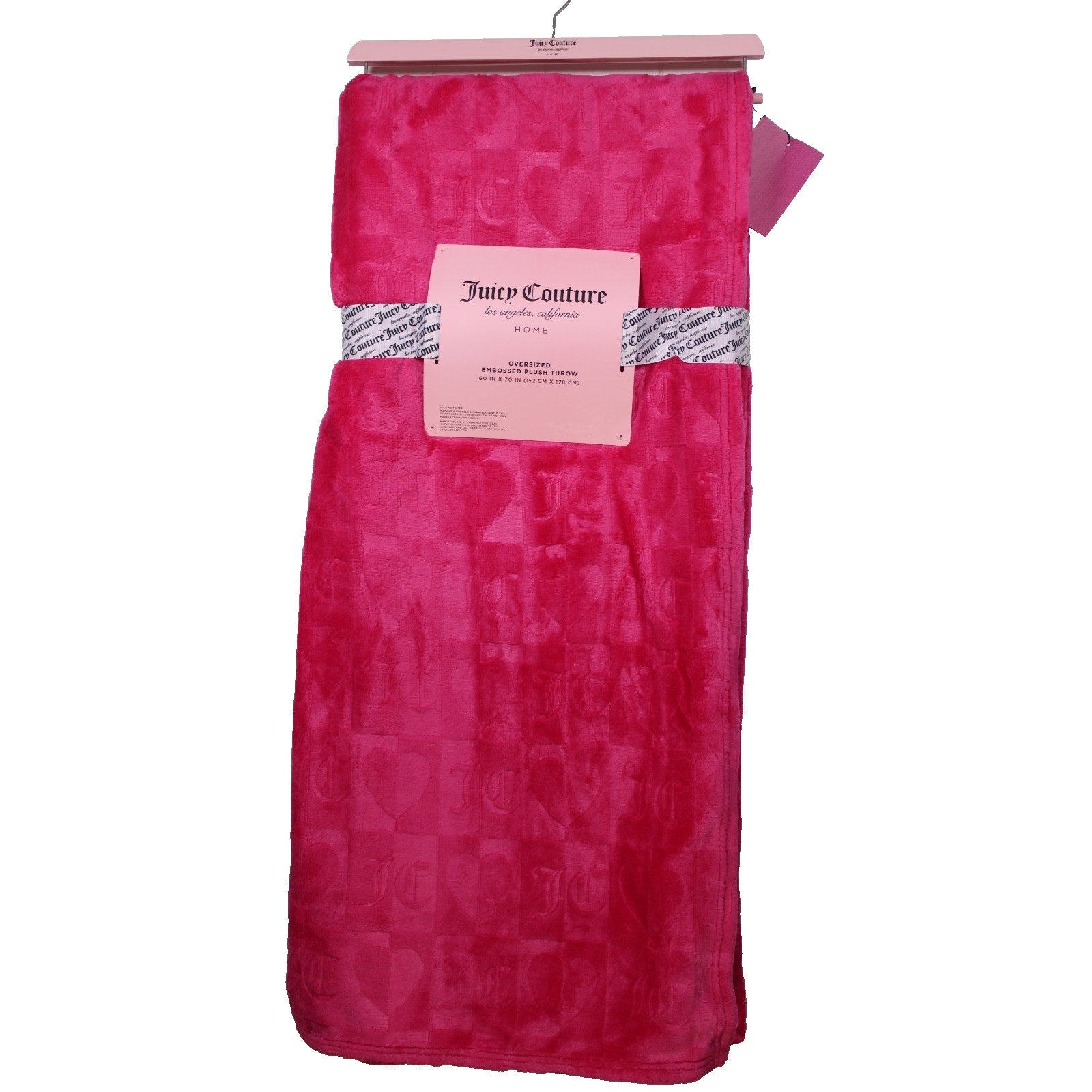 Juicy Couture 60" x 70" Pink Plush Throw Blanket Cozy Chic Hearts & JC embossed