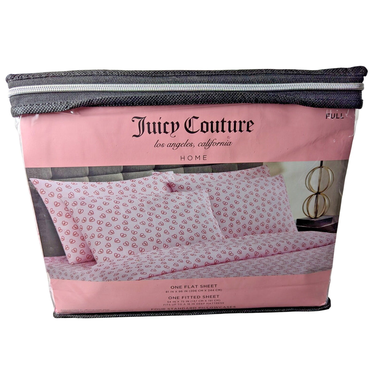 Juicy Couture Full 6pc Sheet Set, Juicy Monogram, Rose Hearts, Pink