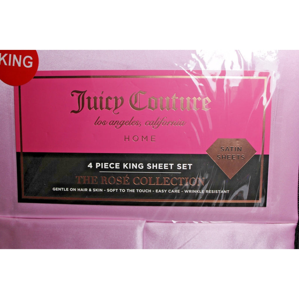 Juicy Couture Lilac Pink Satin 4pc KING Sheet Set Easy Care Soft Sleek Smooth