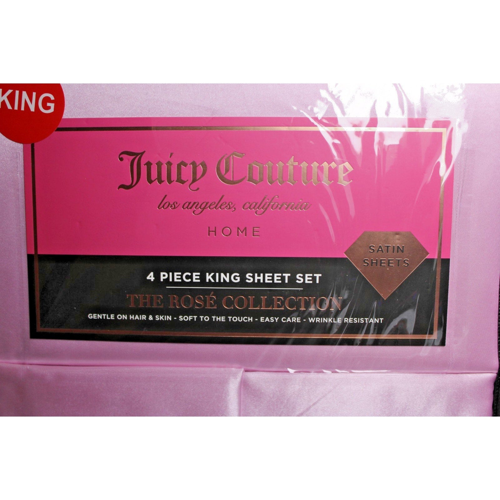 Juicy Couture Lilac Pink Satin 4pc KING Sheet Set Easy Care Soft Sleek Smooth