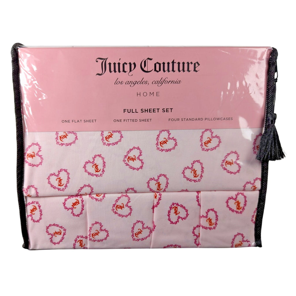 Juicy Couture Full 6pc Sheet Set, Juicy Monogram, Rose Hearts, Pink