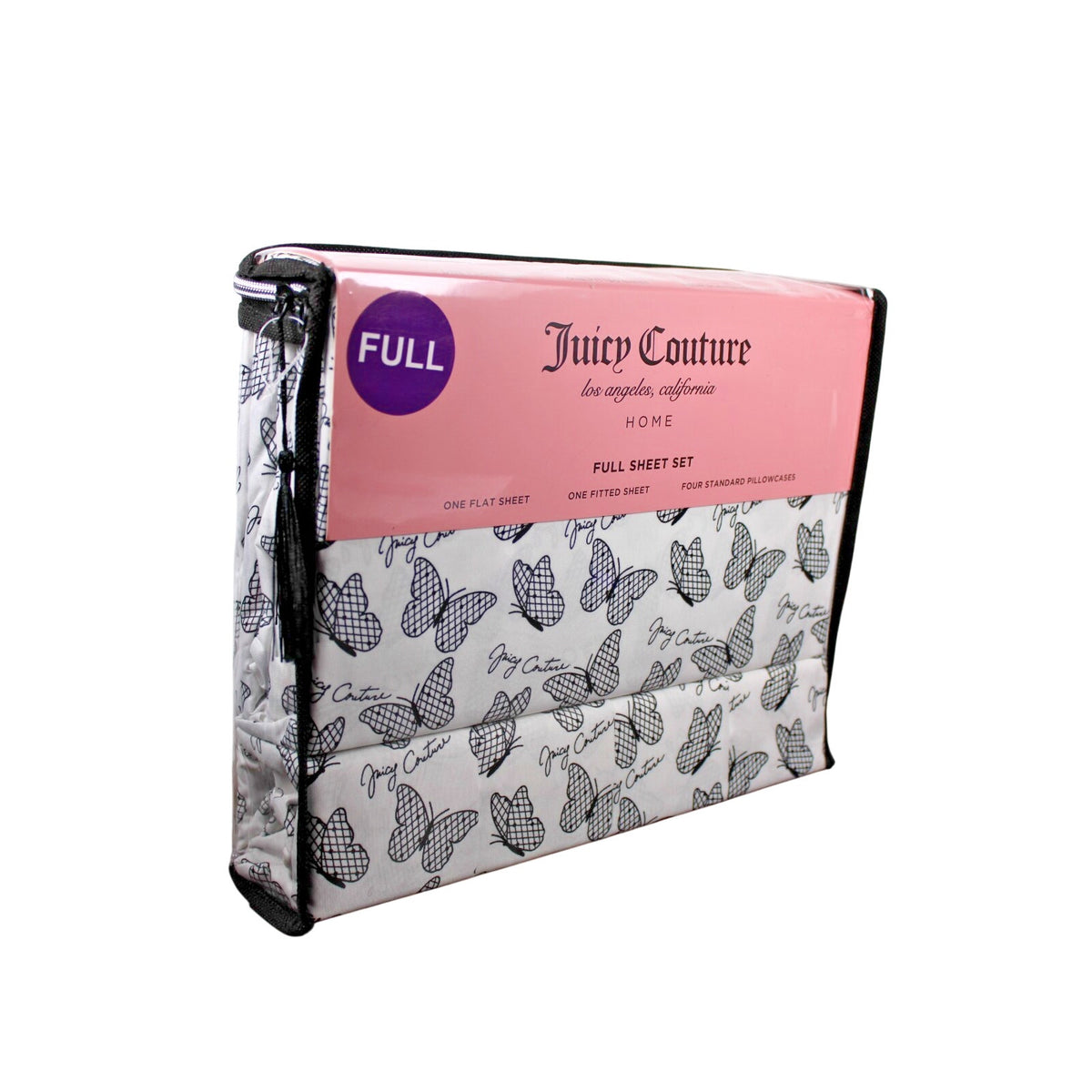 Juicy Couture FULL 6 pc Bed Sheet Set Black and White Checkered Butterflies