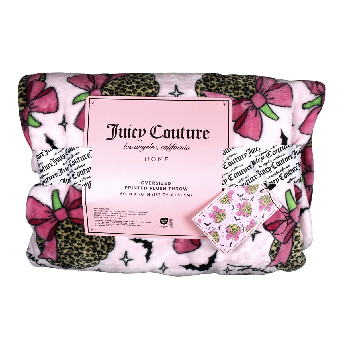 Juicy Couture Leopard Pumpkin Pink Bow Bat Halloween Plush Throw Blanket 60”x70"
