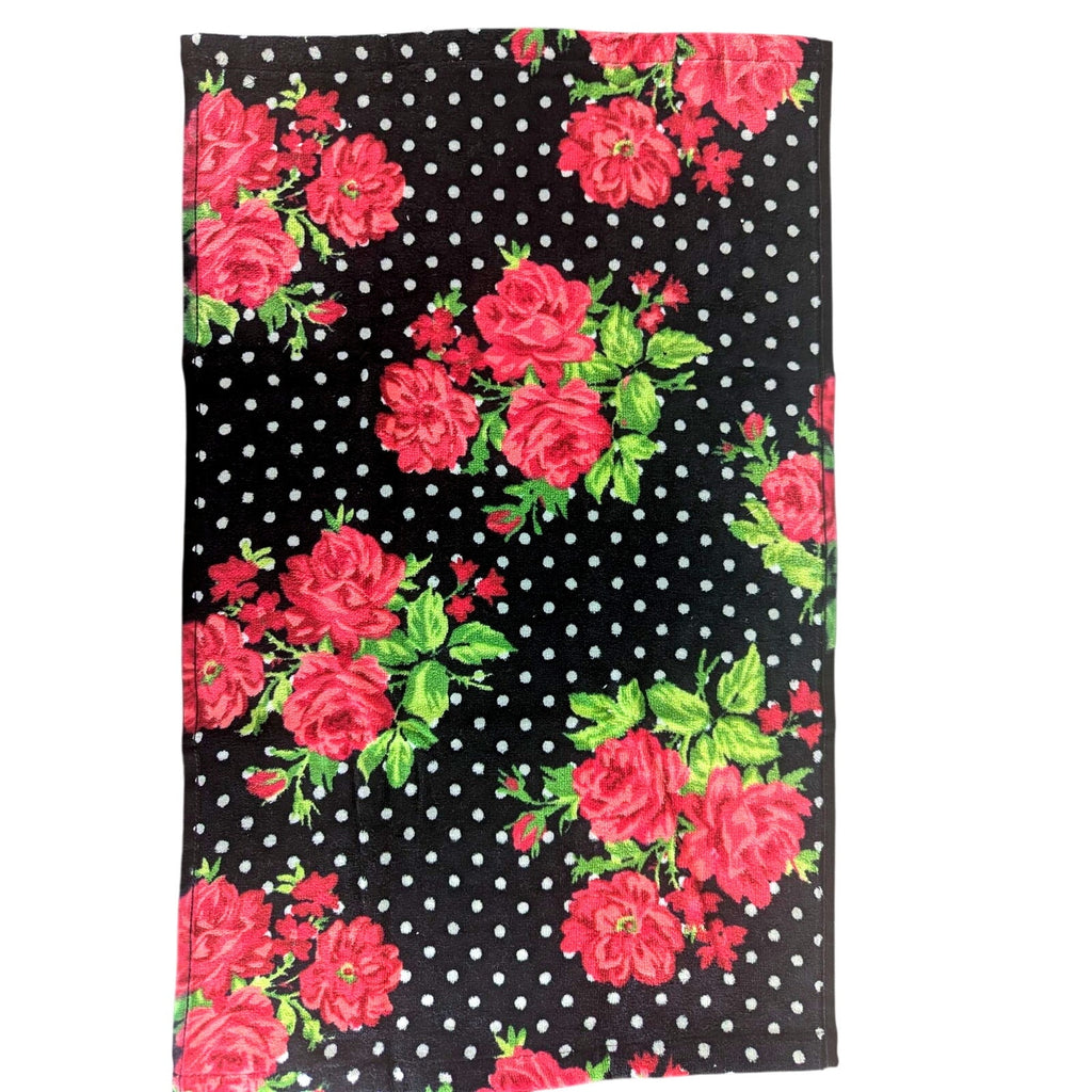 Betsey Johnson Red Roses Hand Towel 16"x26" White Dots