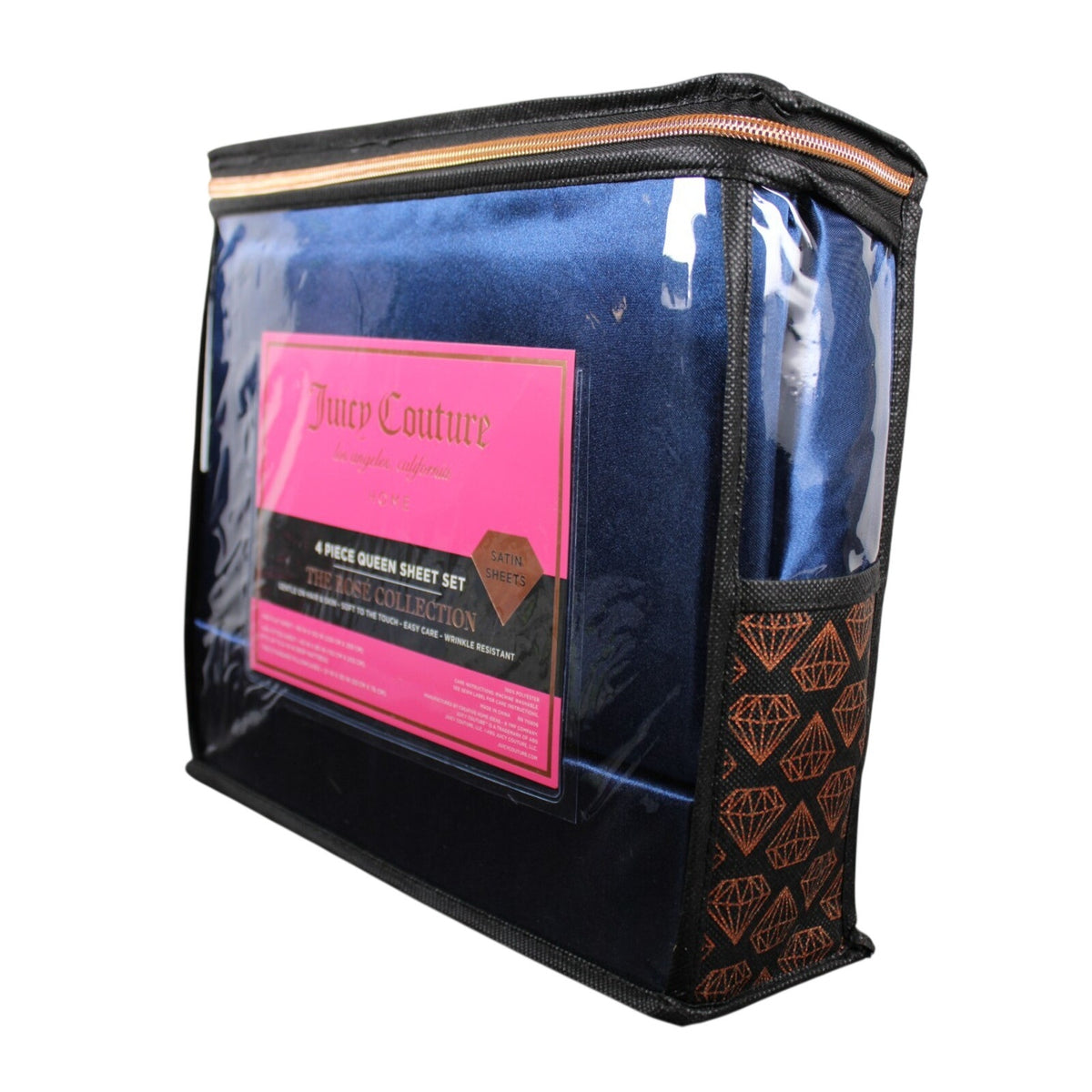 Juicy Couture Royal Blue Satin 4pc QUEEN Sheet Set Easy Care Soft Sleek Smooth