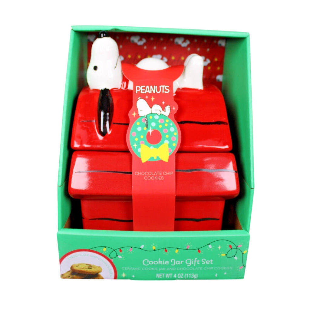Peanuts Snoopy Ceramic Cookie/ Dog Treat Jar Collectible Red Doghouse w/ Cookies