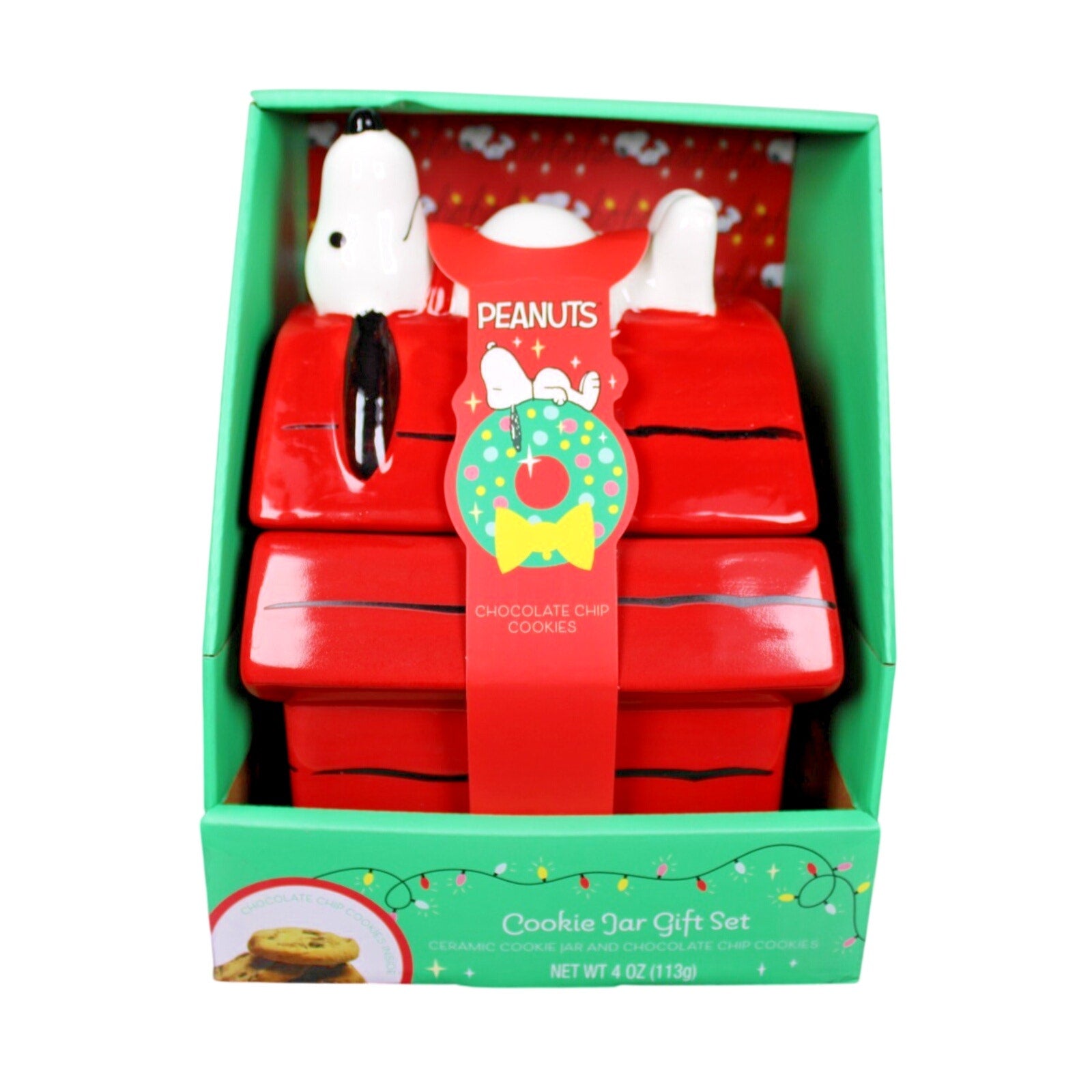 Peanuts Snoopy Ceramic Cookie/ Dog Treat Jar Collectible Red Doghouse w/ Cookies