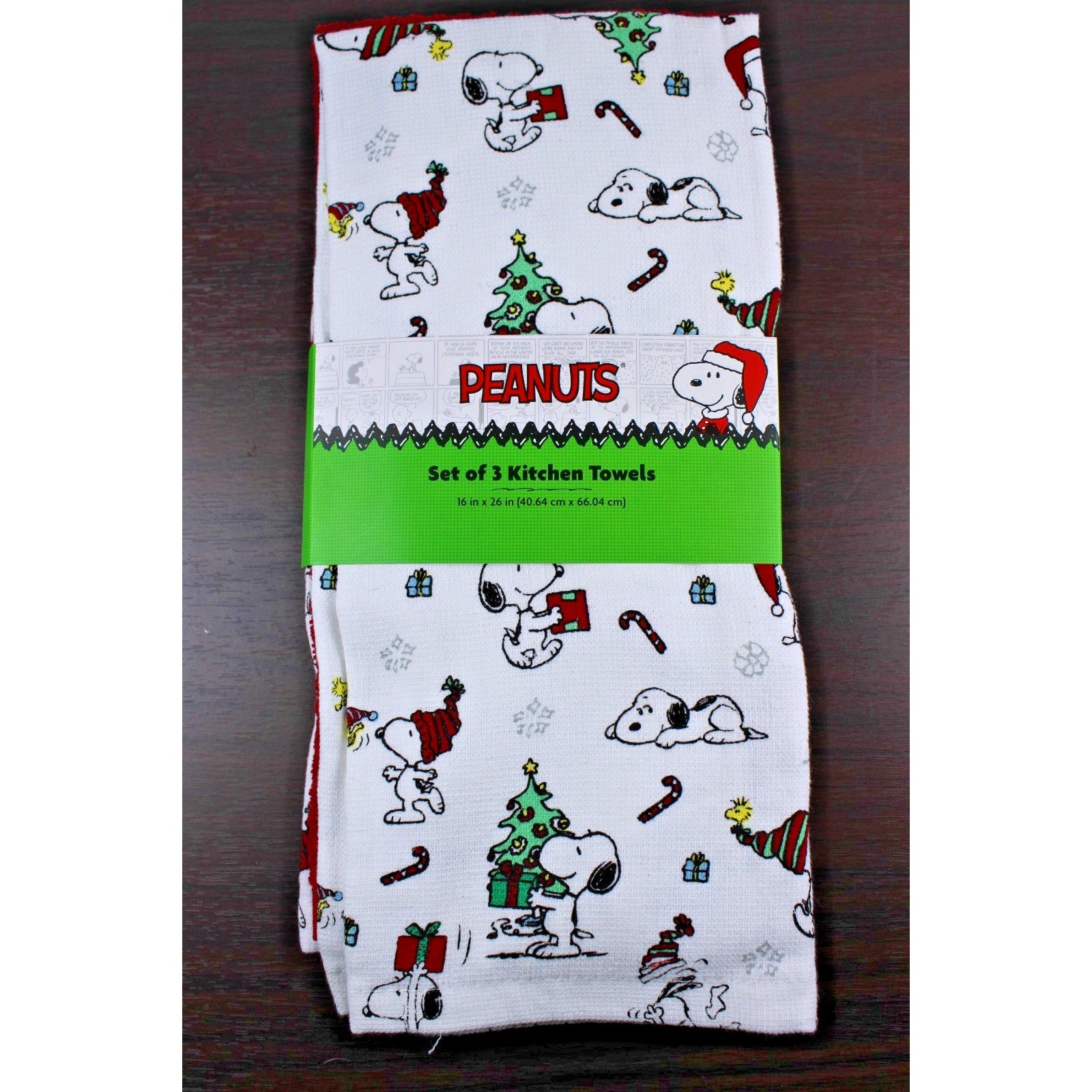 Peanuts Snoopy and Woodstock Set Of 3 Kitchen Towels Christmas Trees Candy Canes