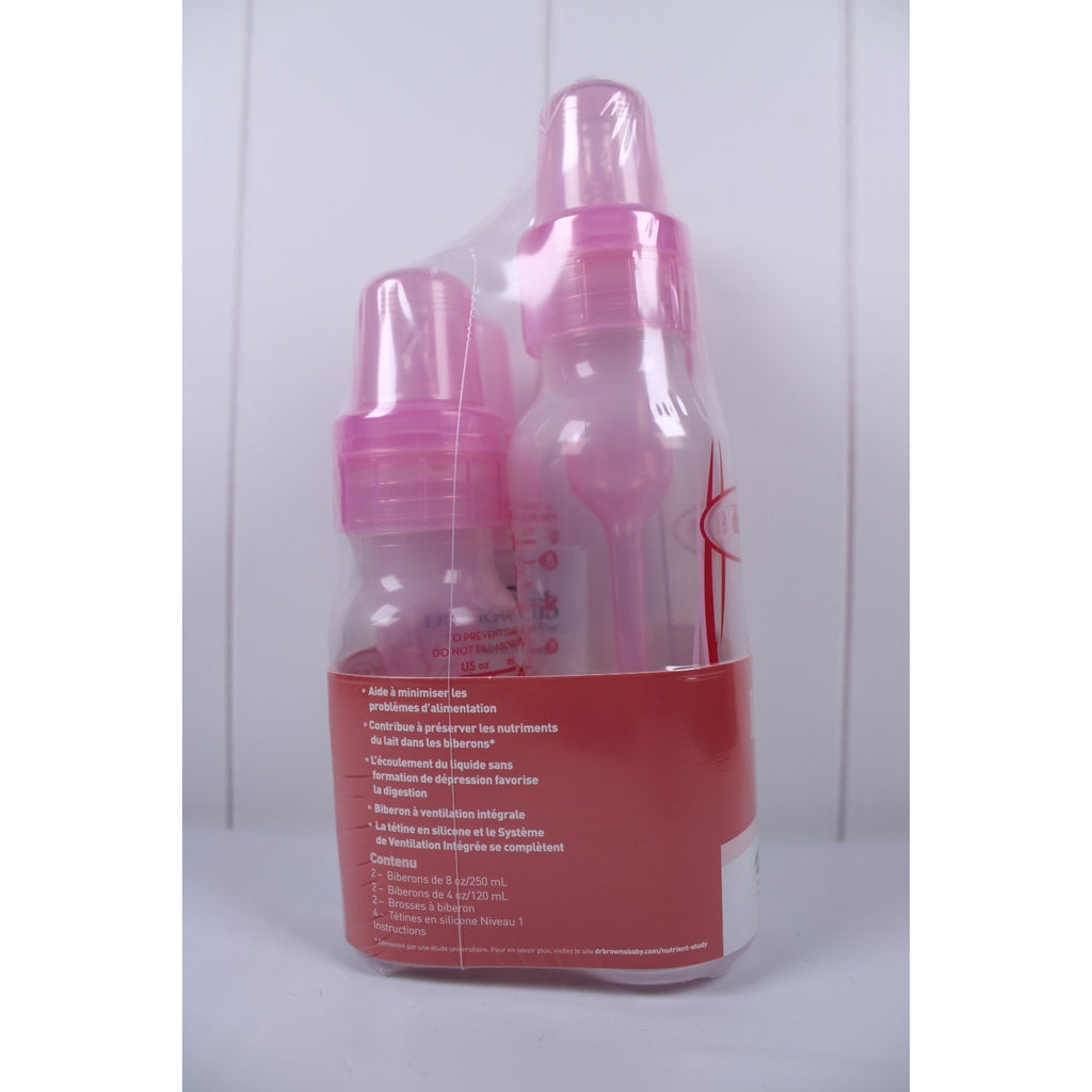Dr Brown's Natural Flow BPA Free 0m+ Level 1 PINK 2+2 Bottles 4 Pack Set