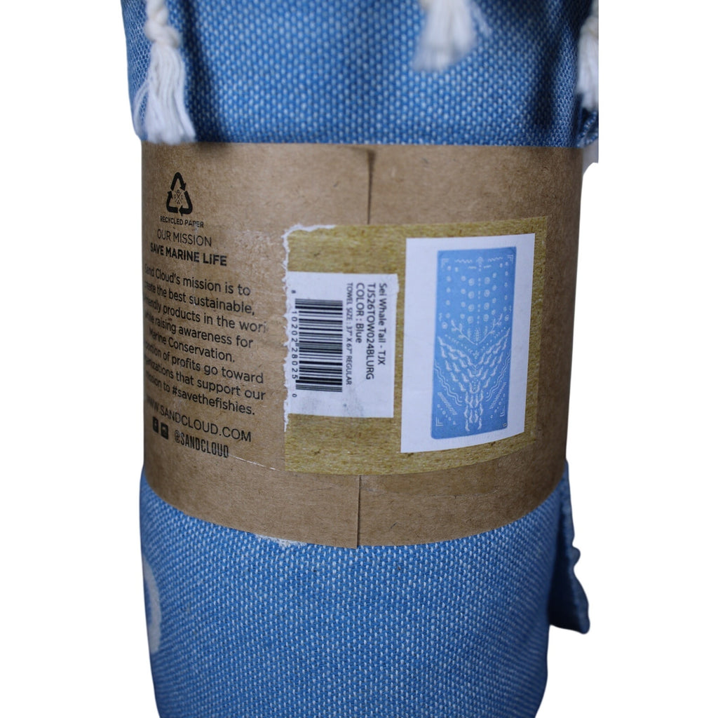 Sand Cloud Beach Towel Sei Whale Tail - 100% Turkish Organic Cotton - 37x67 NEW