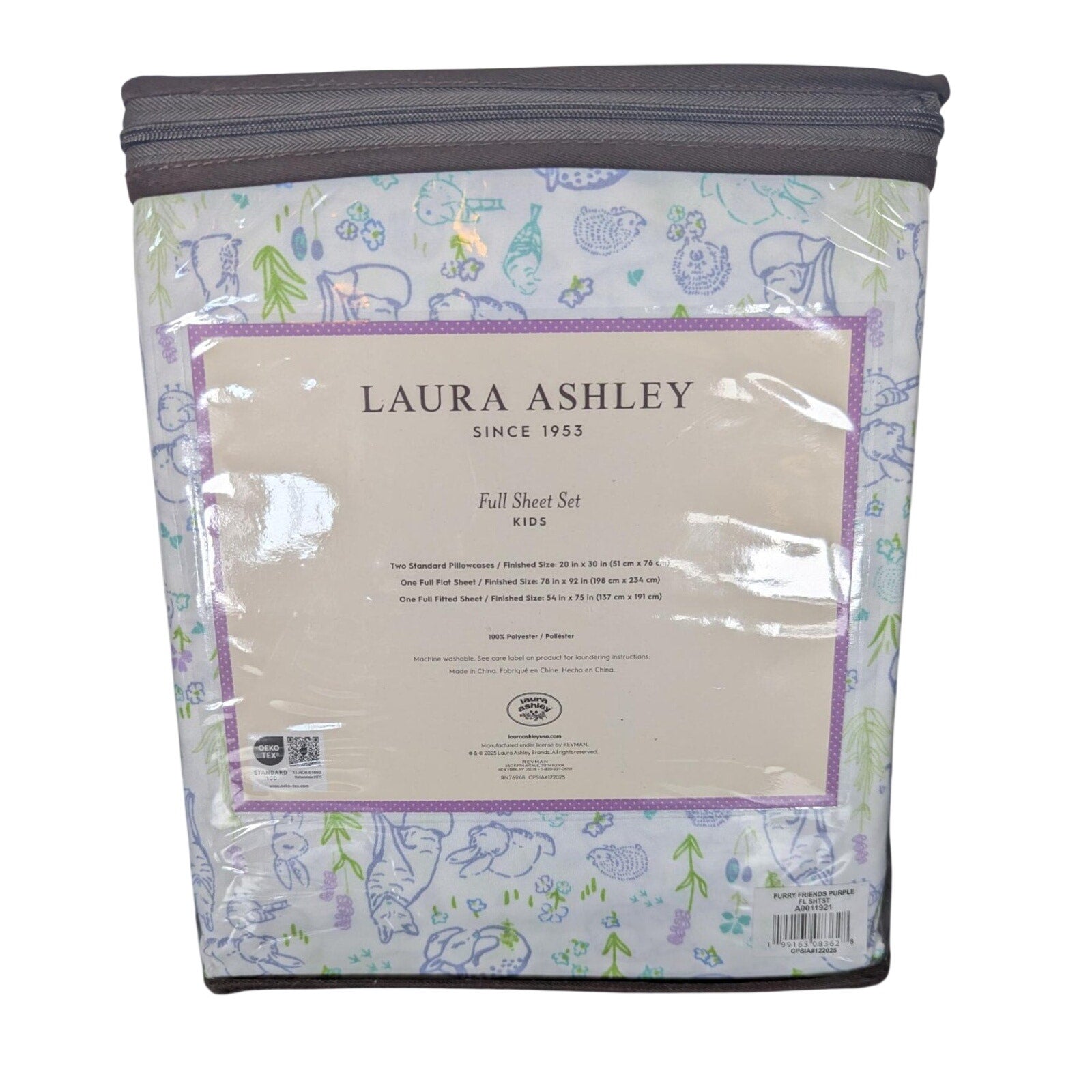 Laura Ashley Spring Animal Flowers Furry Friends 3-pc FULL Sheet Set - New