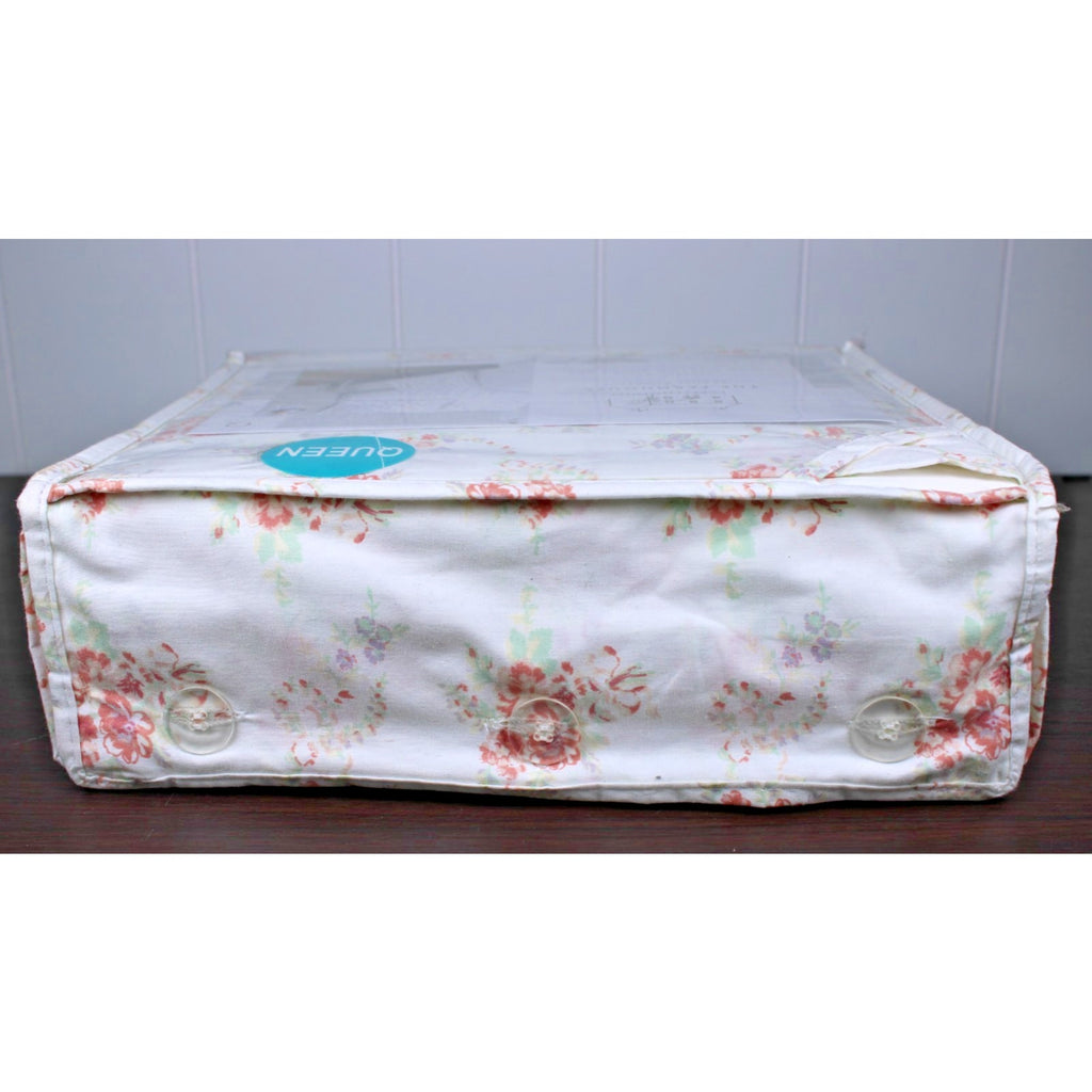 The Farmhouse Rachel Ashwell 100% Cotton Coral & Mint Floral QUEEN Sheets NEW