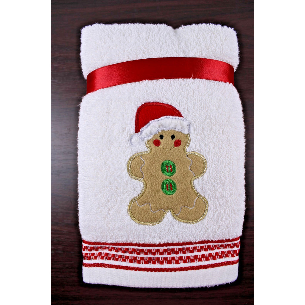 Gingerbread Man Santa Plush Set of 2 Embroidered Turkish Hand Towels ~ Farmhouse