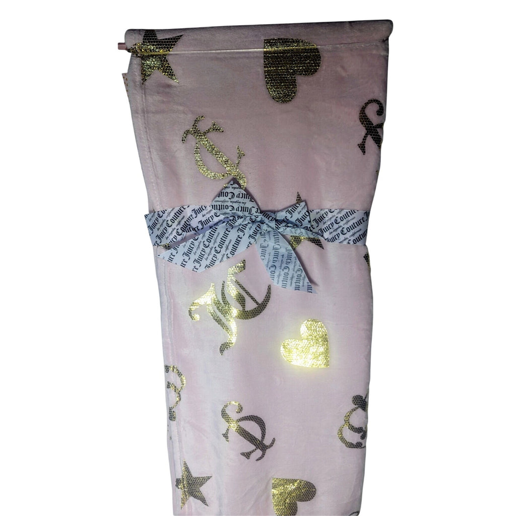Juicy Couture Pink Plush Throw Blanket 60" X 70" Oversized, Crown, Stars, Hearts