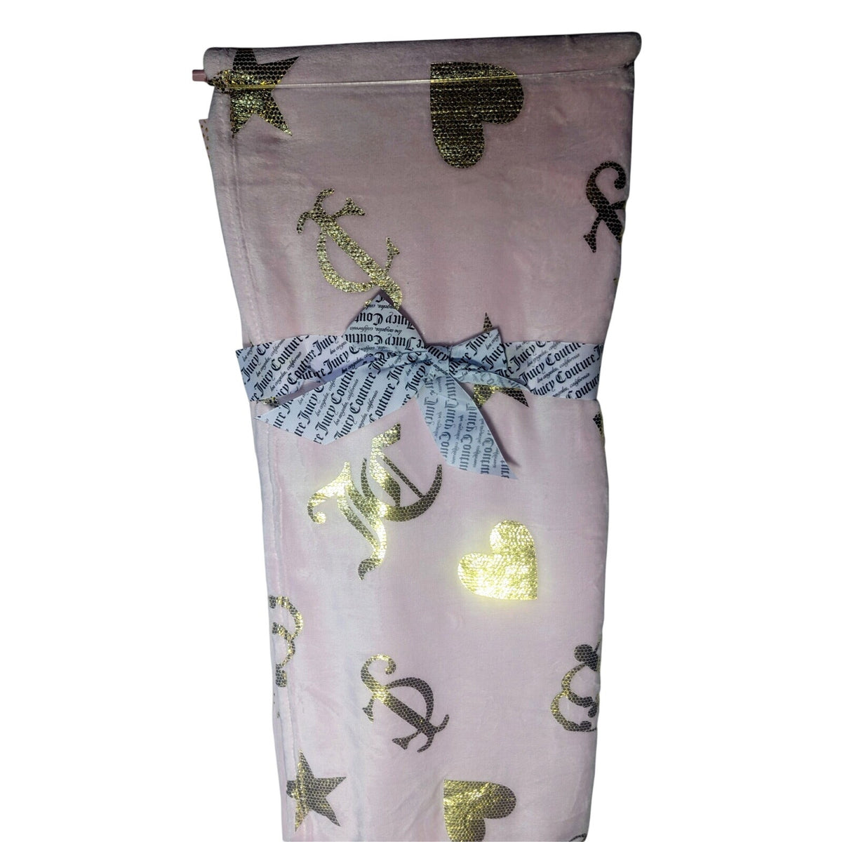Juicy Couture Pink Plush Throw Blanket 60" X 70" Oversized, Crown, Stars, Hearts