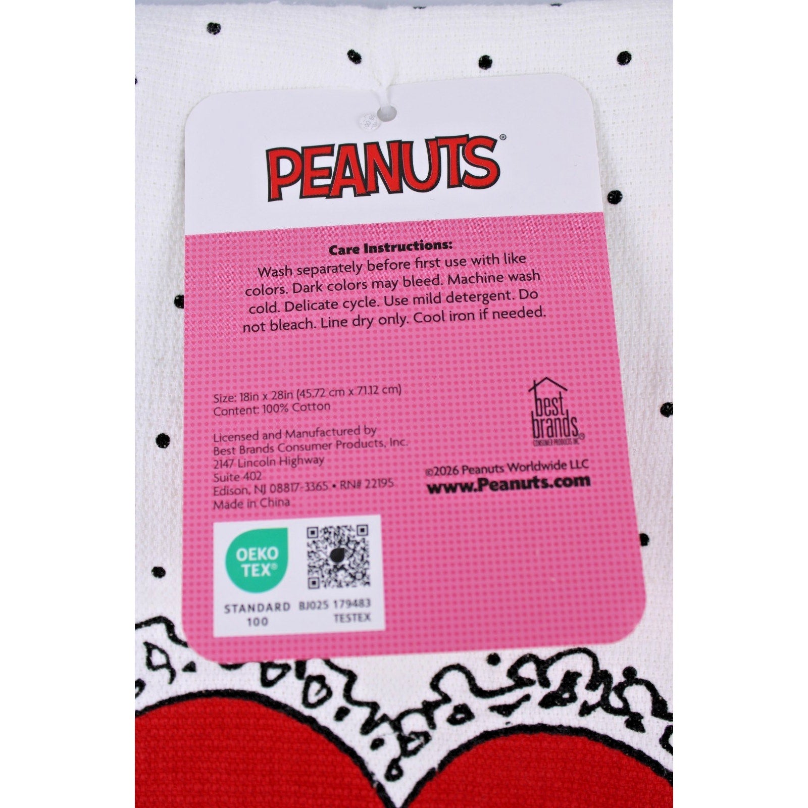 Peanuts Snoopy BE MY VALENTINE Set of 2 Kitchen Towels Free Shipping 18" x 28"