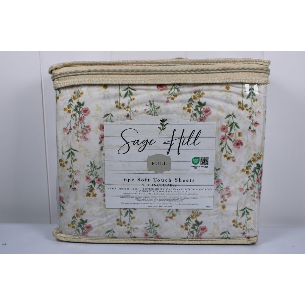 Sage Hill Full Light Tan Sheet Set 6 Piece Soft Touch Floral Print