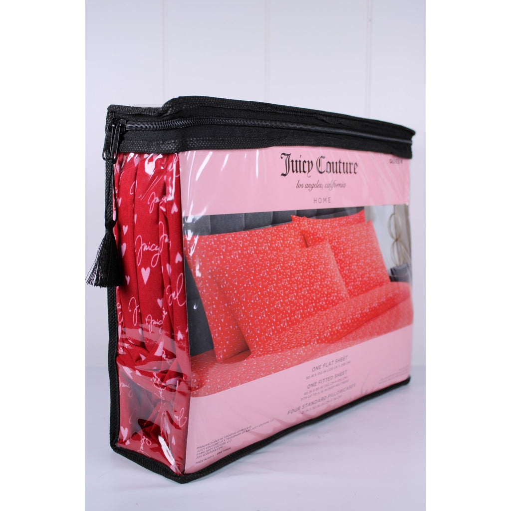 Juicy Couture Queen 6psc Bed Sheet Red, Juicy Logo, Hearts