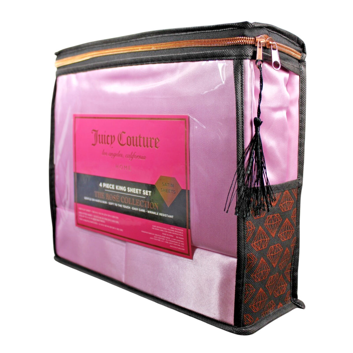 Juicy Couture Lilac Pink Satin 4pc KING Sheet Set Easy Care Soft Sleek Smooth