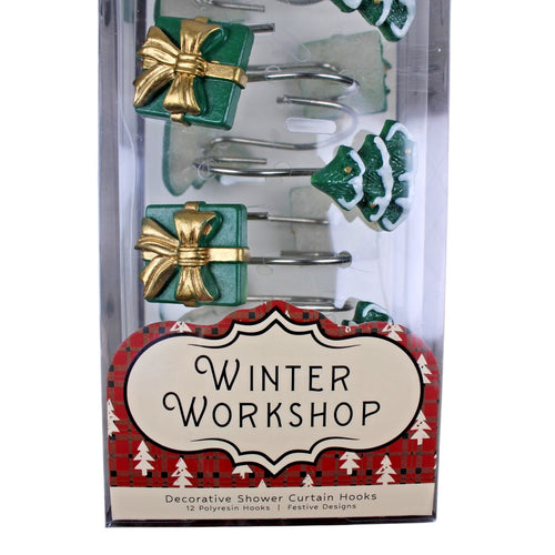 ****Set of 12 Christmas Trees and Presents Shower Curtain Rings NIB****