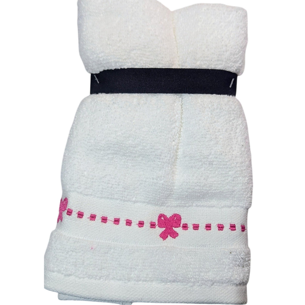 Betsey Johnson 2 Pk Fingertip Towels 11"x18" Pink Bows on White 100% Cotton