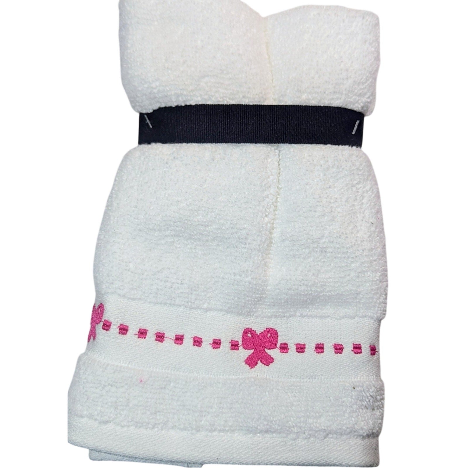 Betsey Johnson 2 Pk Fingertip Towels 11"x18" Pink Bows on White 100% Cotton