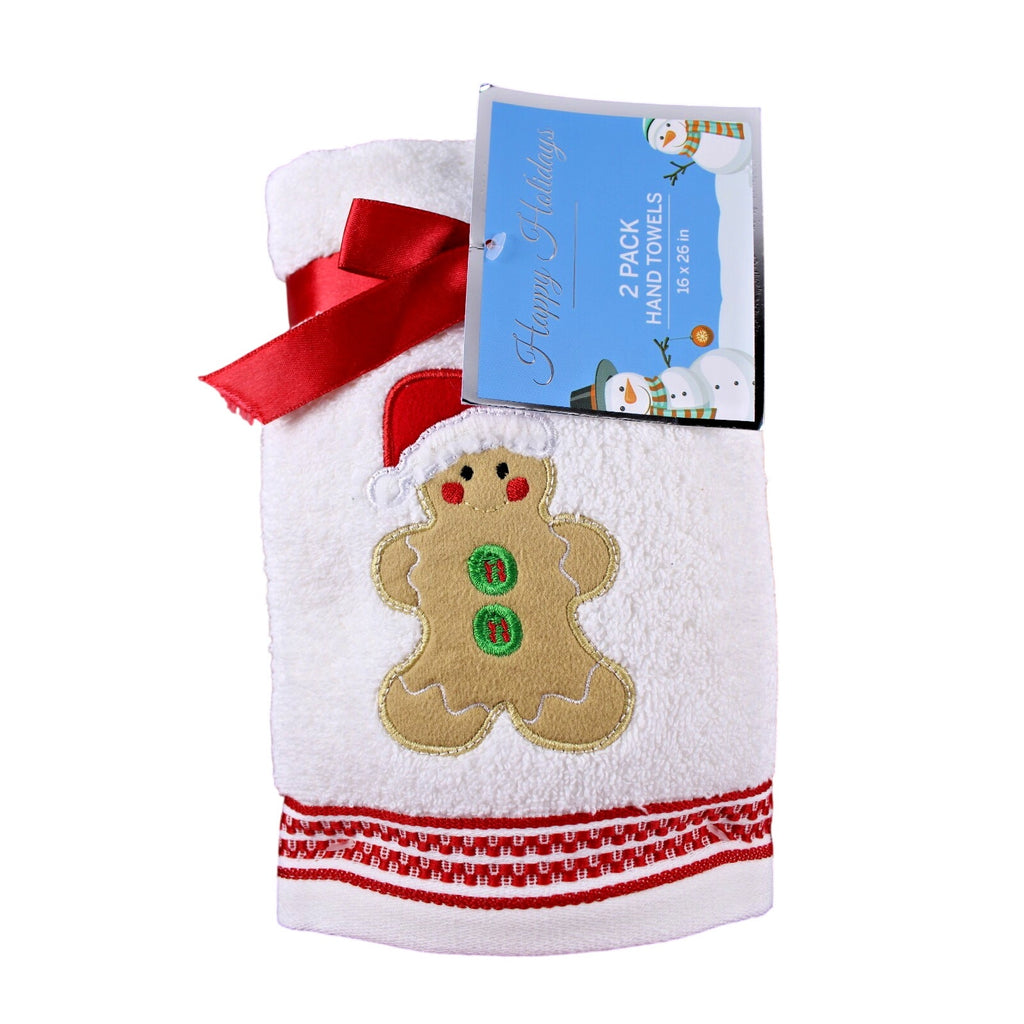 Gingerbread Man Santa Plush Set of 2 Embroidered Turkish Hand Towels ~ Farmhouse