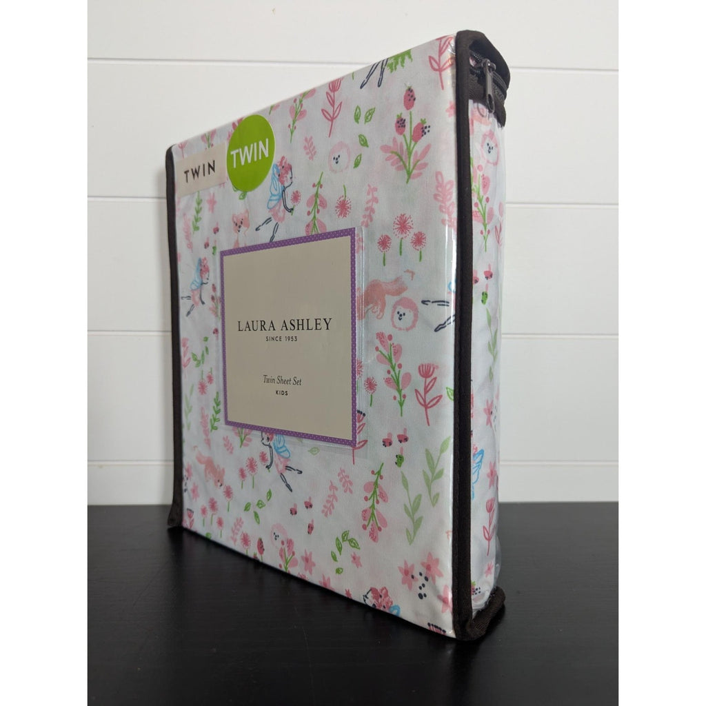 LAURA ASHLEY Spring Animal Flowers "Fairy Pink” 3- pc TWIN Sheet Set