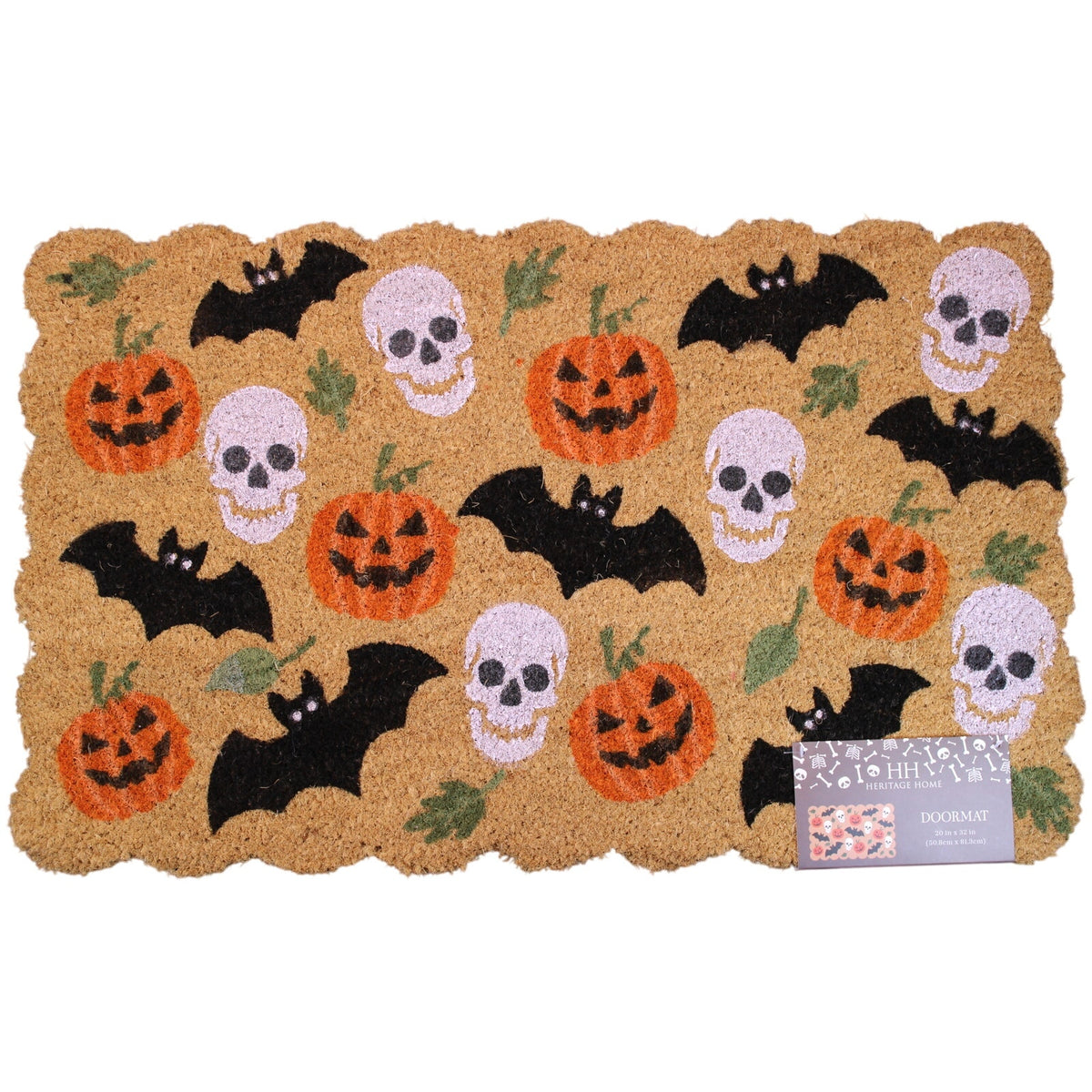 Halloween Coir Doormat Ghost Skull Jack-O-Lantern Bat Doormat 20x32 Non-Slip