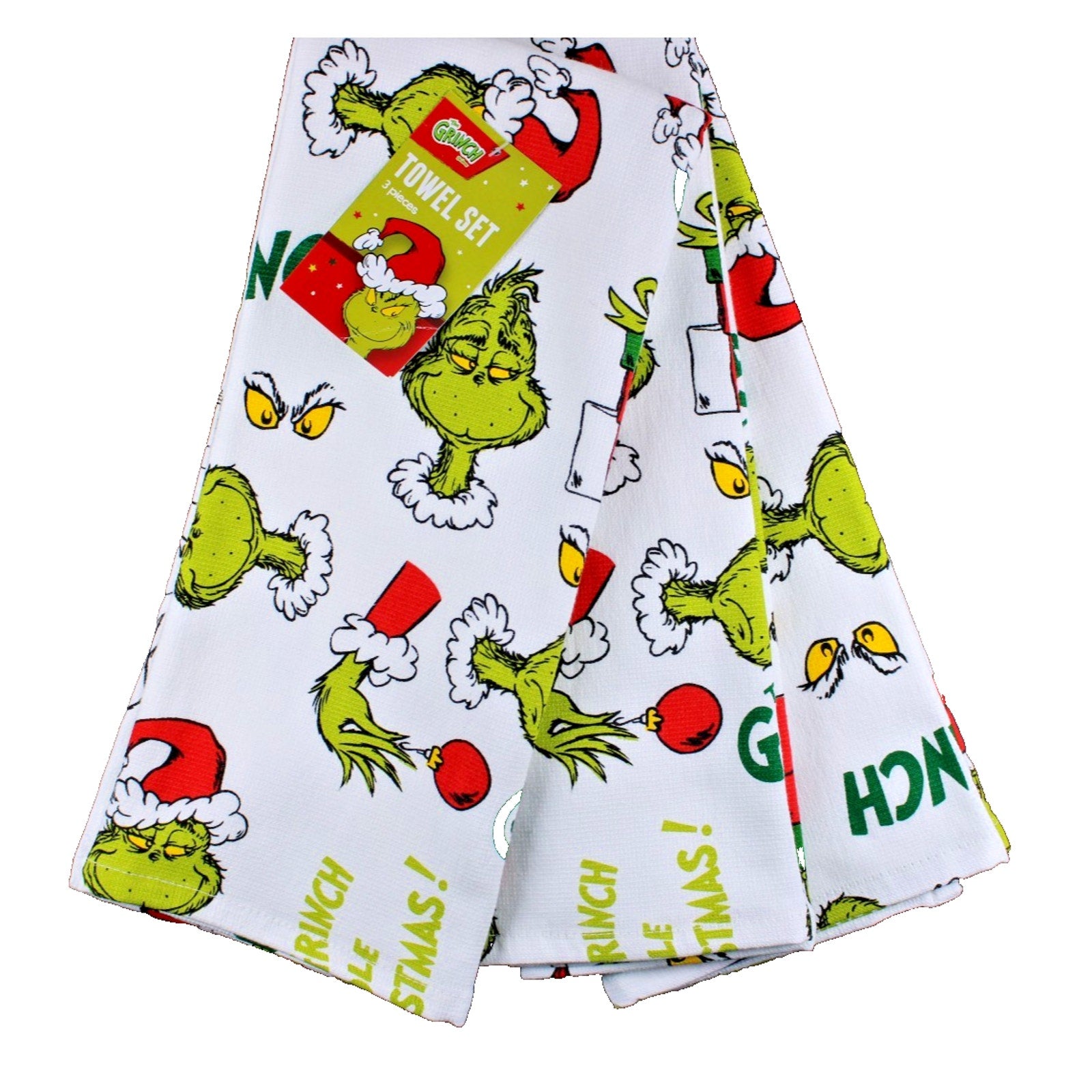 Set Of 3 Dr. Seuss How The Grinch Stole Christmas Kitchen Towels