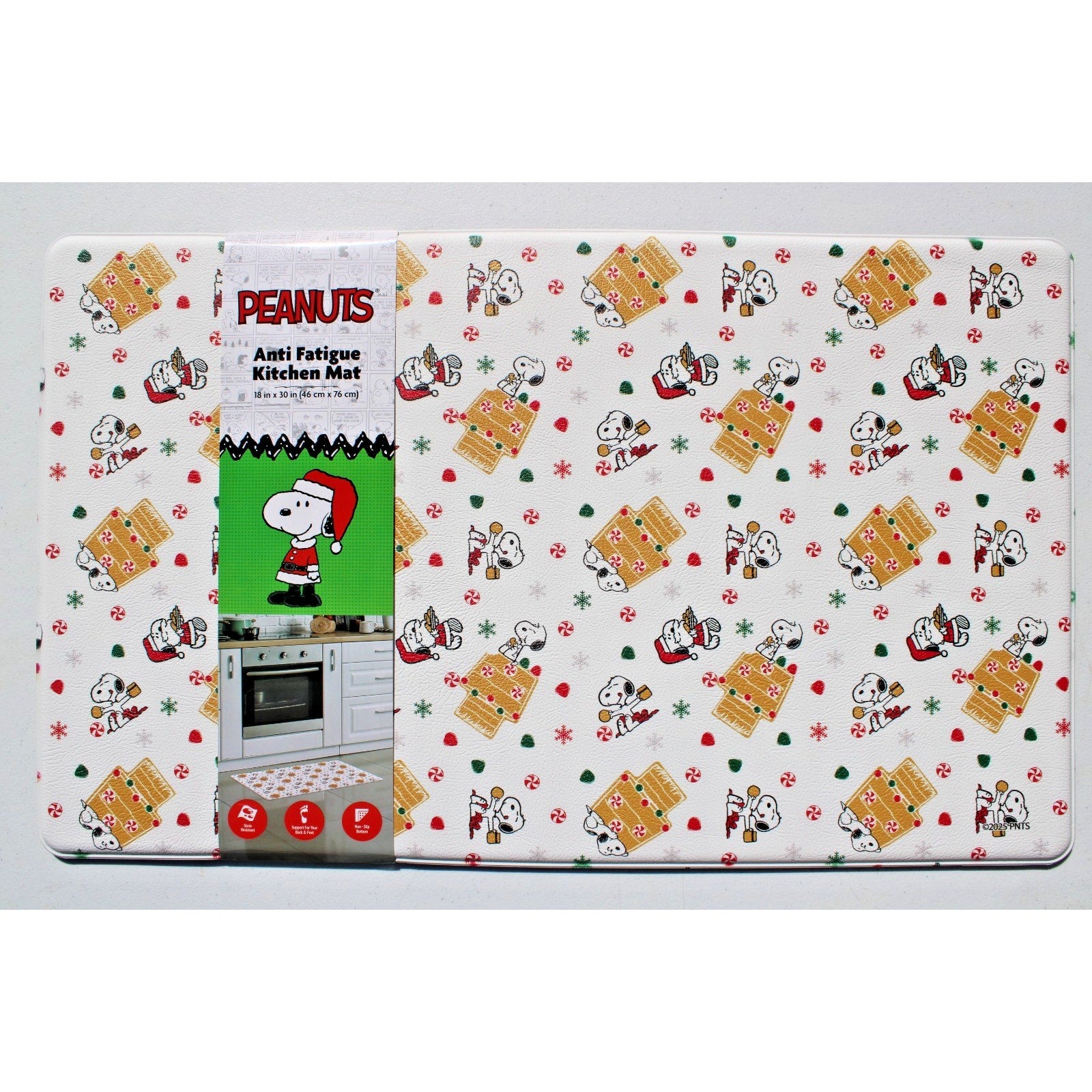Peanuts Anti Fatigue Kitchen Mat 18”x30” Snoopy Christmas Gingerbread Doghouse