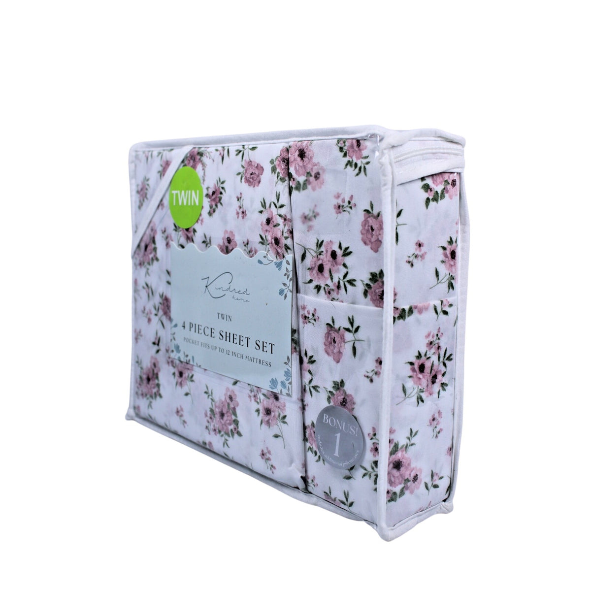 KINDRED HOME 4 PIECE Floral DESIGN TWIN SHEET SET 1 EX PILLOWCASE