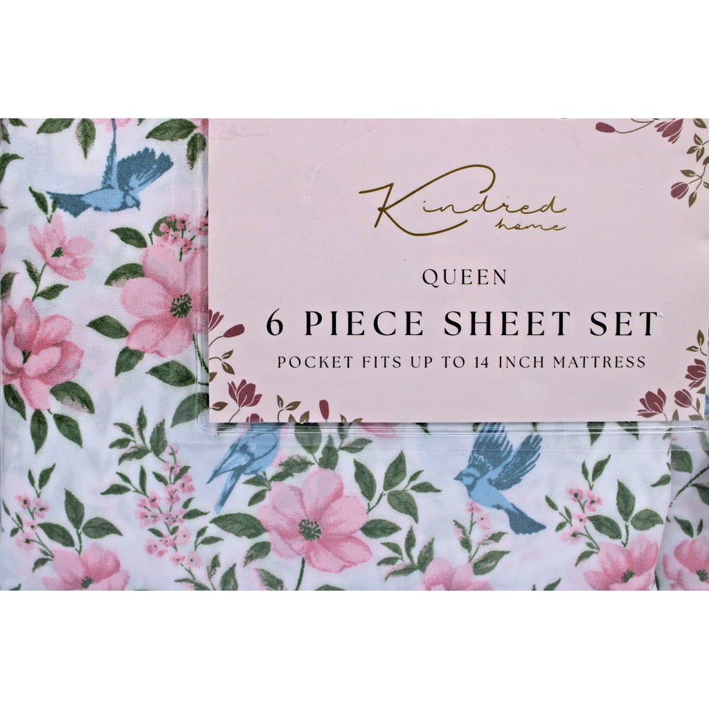 KINDRED HOME 6 pc Floral design Queen Sheet Set 2 EX Pillowcases