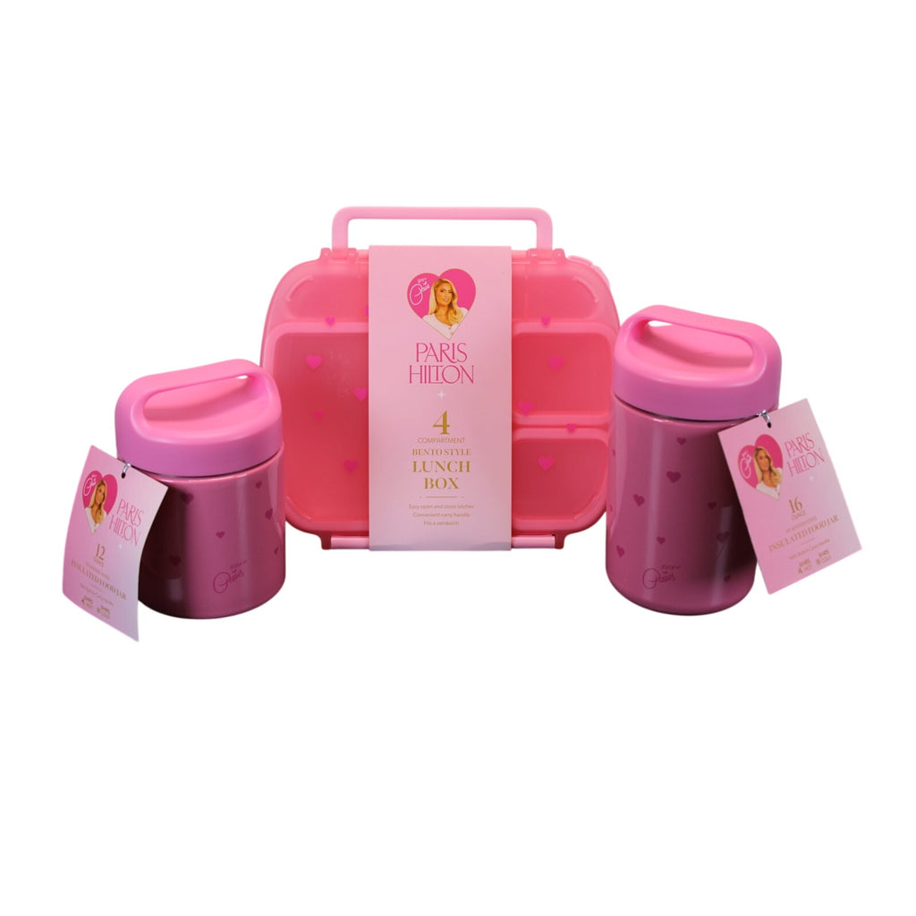 Paris Hilton 3-Pc Bento Box & Insulated Food Jar Set Pink Hearts