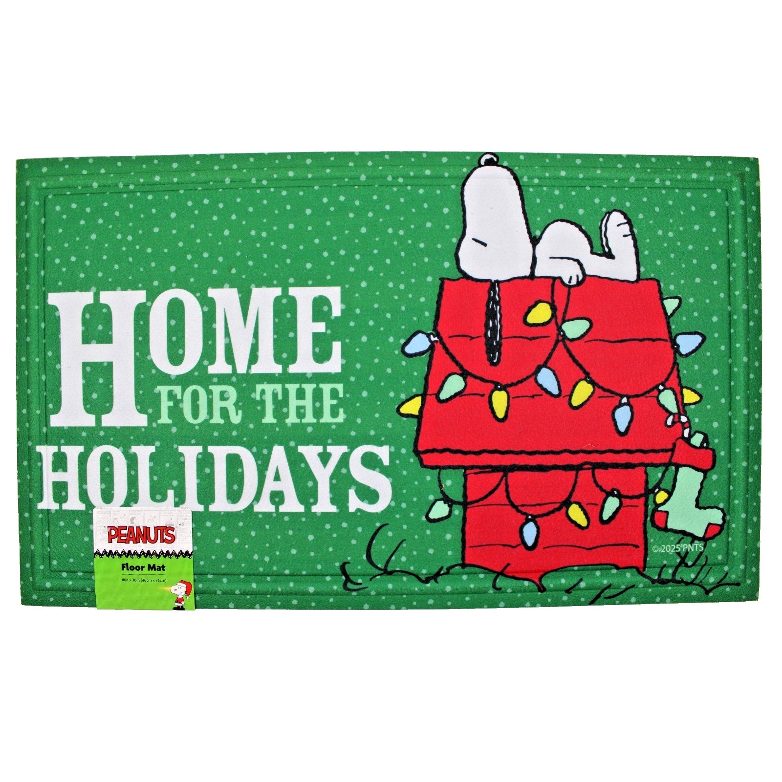 PEANUTS Snoopy ”HOME For The HOLIDAYS” Christmas Rubber Mat 18” X30” Free Ship