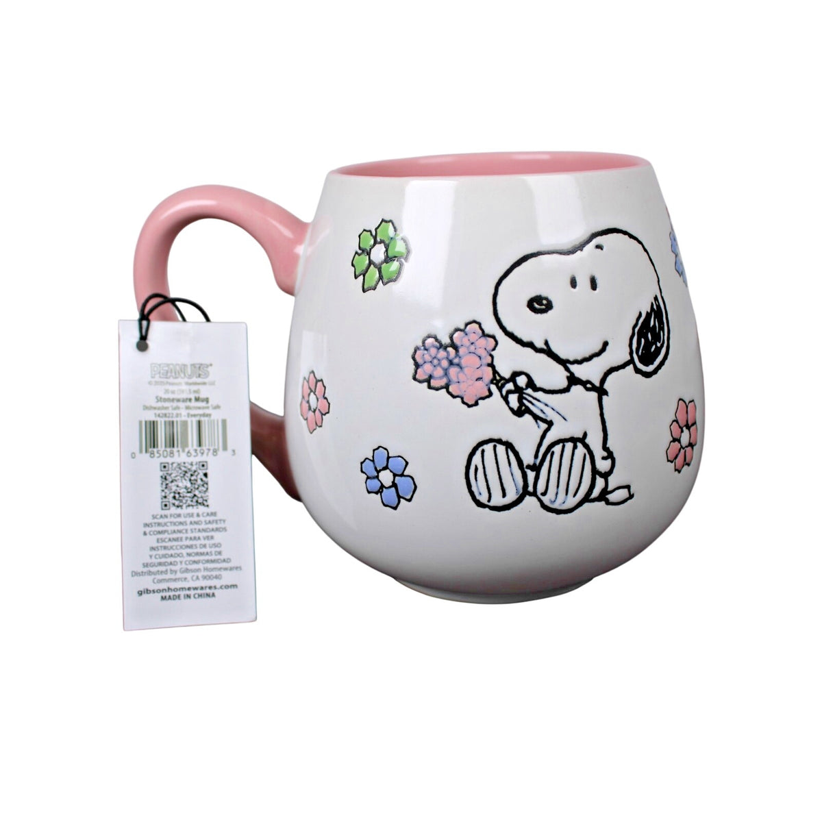 PEANUTS Snoopy FLOWERS Gibson Homeware 20oz Coffee Mug, Hot or Cold