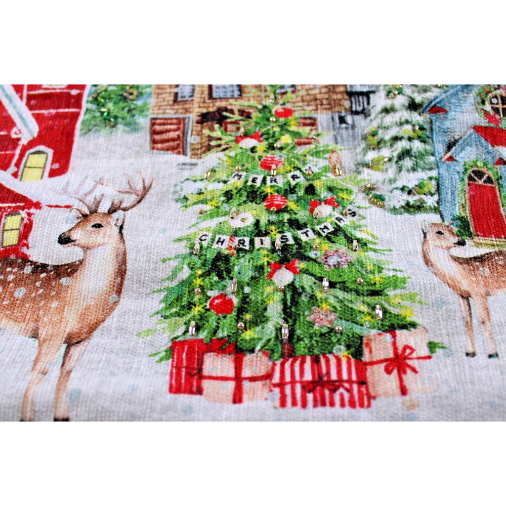 Set of 4 Christmas Tree Winter Deer Reindeer Snow Placemats 13x19 Handcrafted