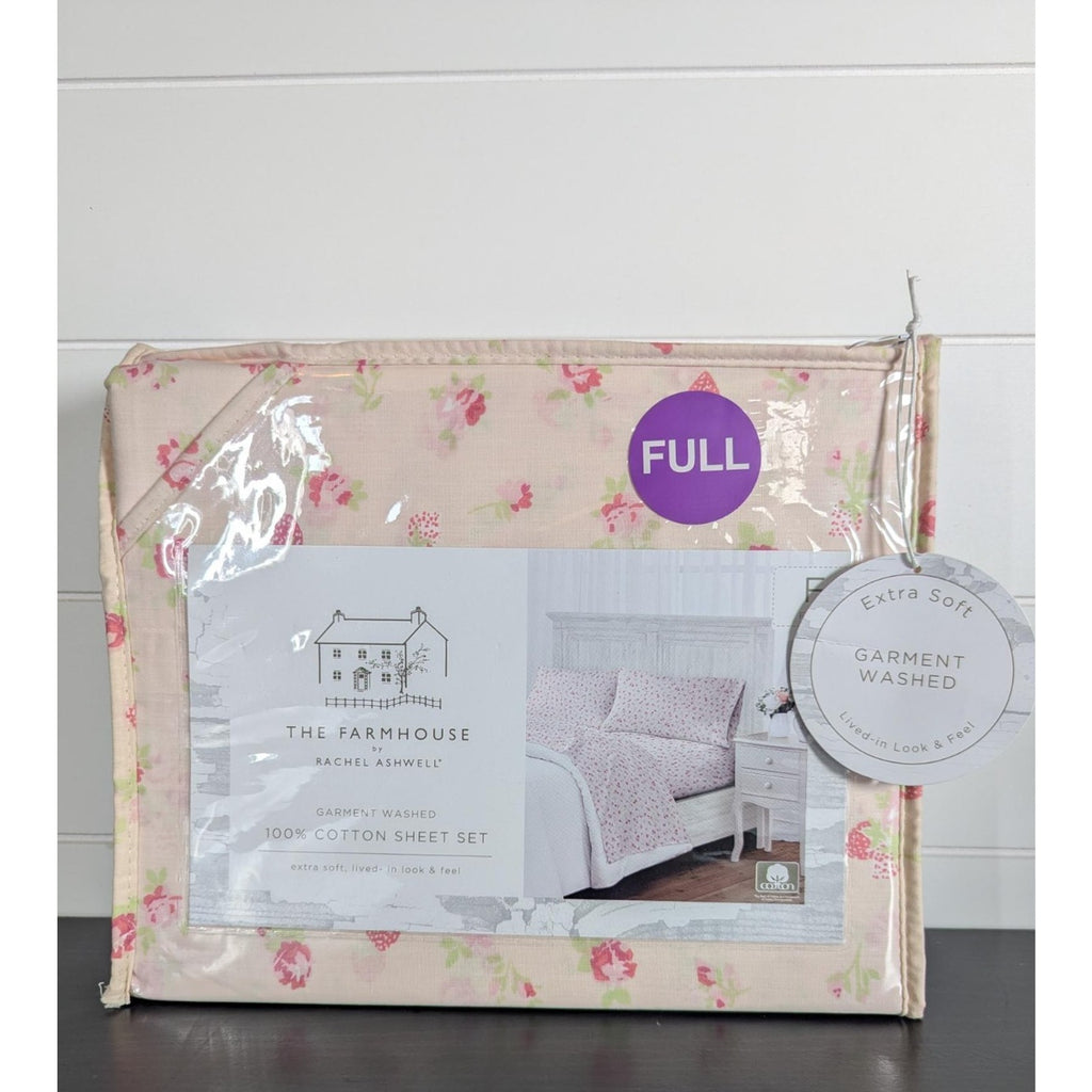 THE FARMHOUSE Rachel Ashwell FULL Pale Pink w/Strawberries & Flowers Sheet Set