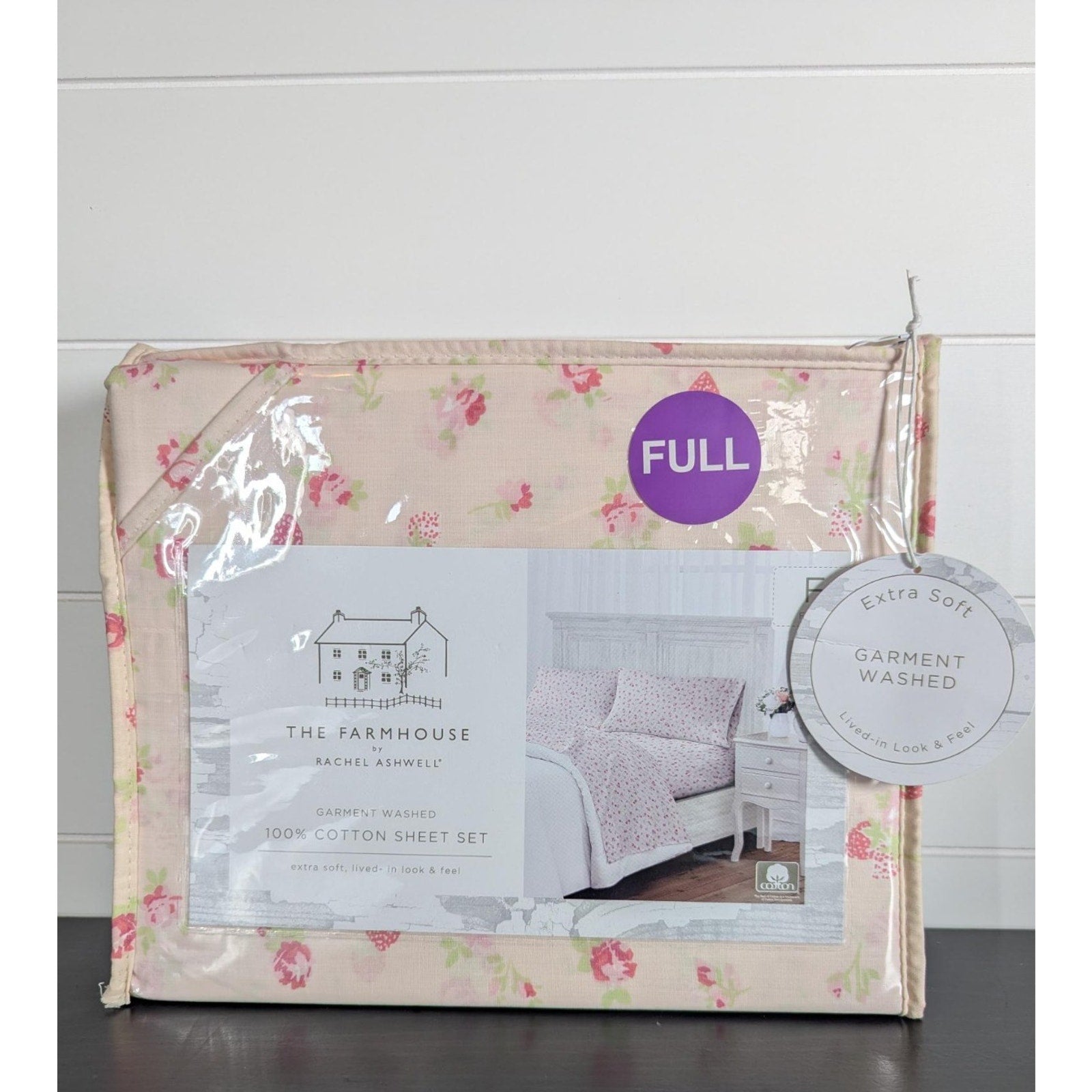 THE FARMHOUSE Rachel Ashwell FULL Pale Pink w/Strawberries & Flowers Sheet Set