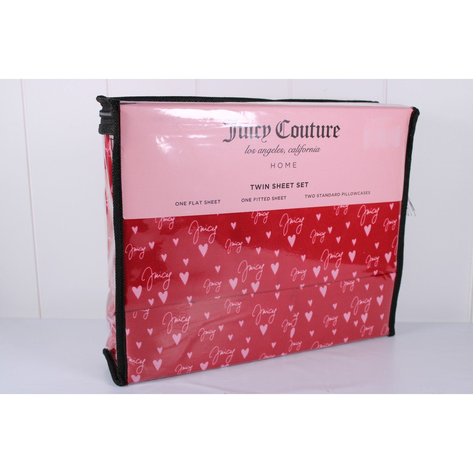 Juicy Couture Twin 4psc Bed Sheet Red, Juicy Logo, Hearts