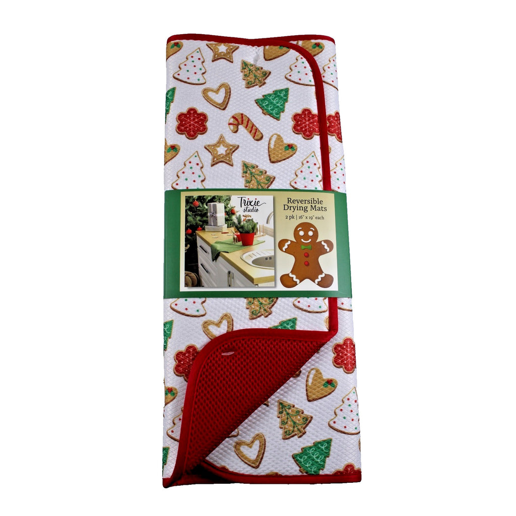 Set of 2 Christmas Gingerbread Peppermint Snowflake Drying Mats 16x19”