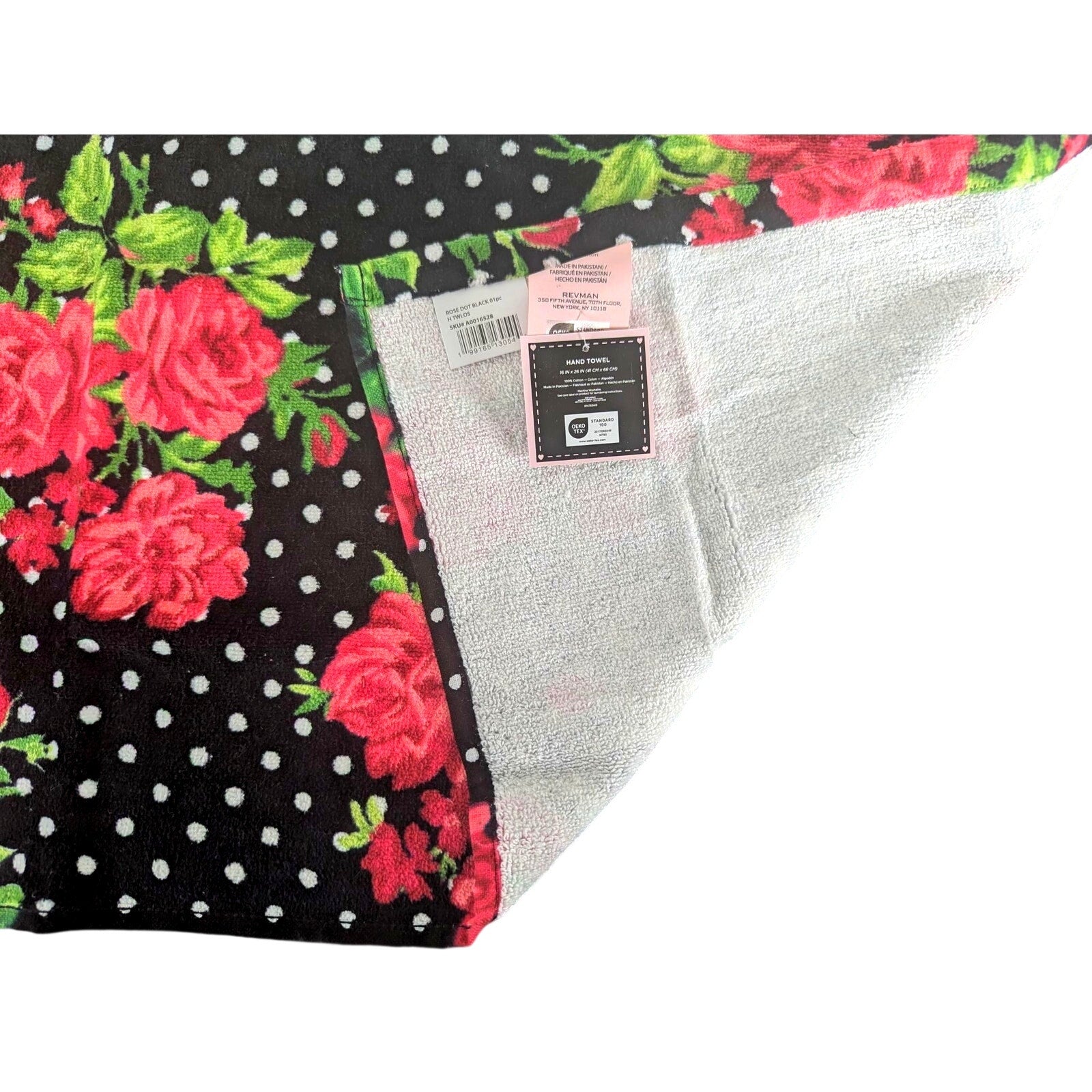 Betsey Johnson Red Roses Hand Towel 16"x26" White Dots