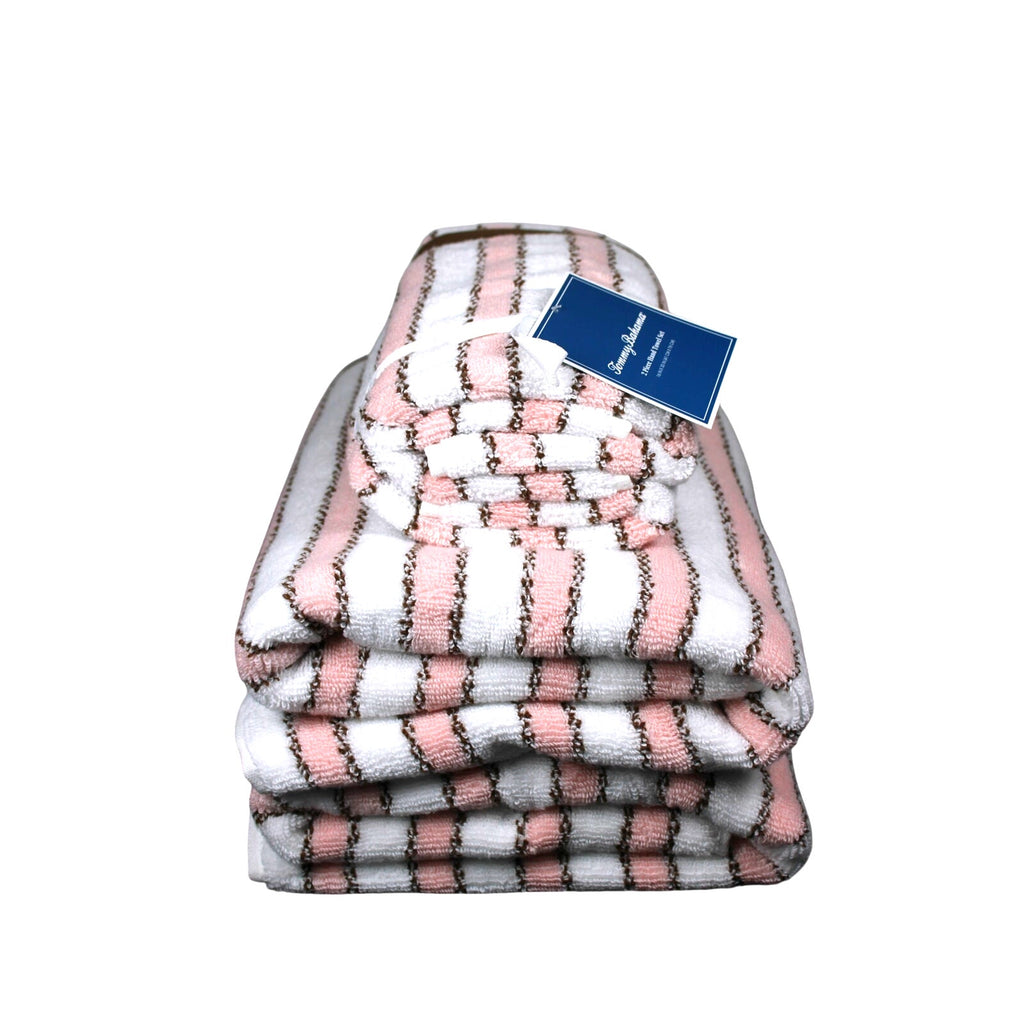 Tommy Bahama 4pc Ticking Stripe Pink/Brown Bath & Hand Towel Set
