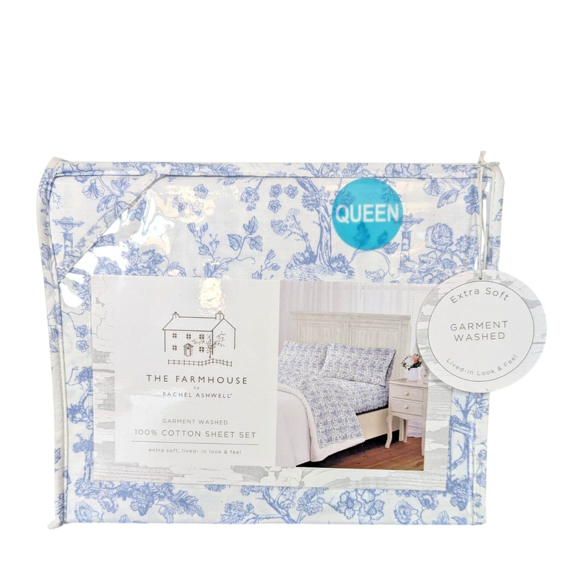 The Farmhouse Rachel Ashwell Blue Floral Queen Sheet Set